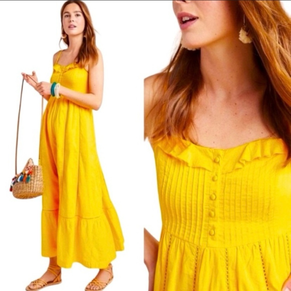 Anthropologie Maeve | Arcadia Yellow Maxi Dress | Size 6 Button Front Tiered